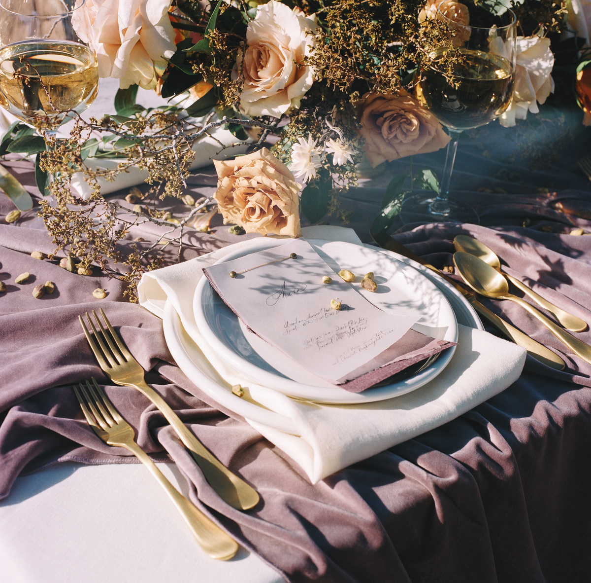 fine art film photograph of a romantic tablescape