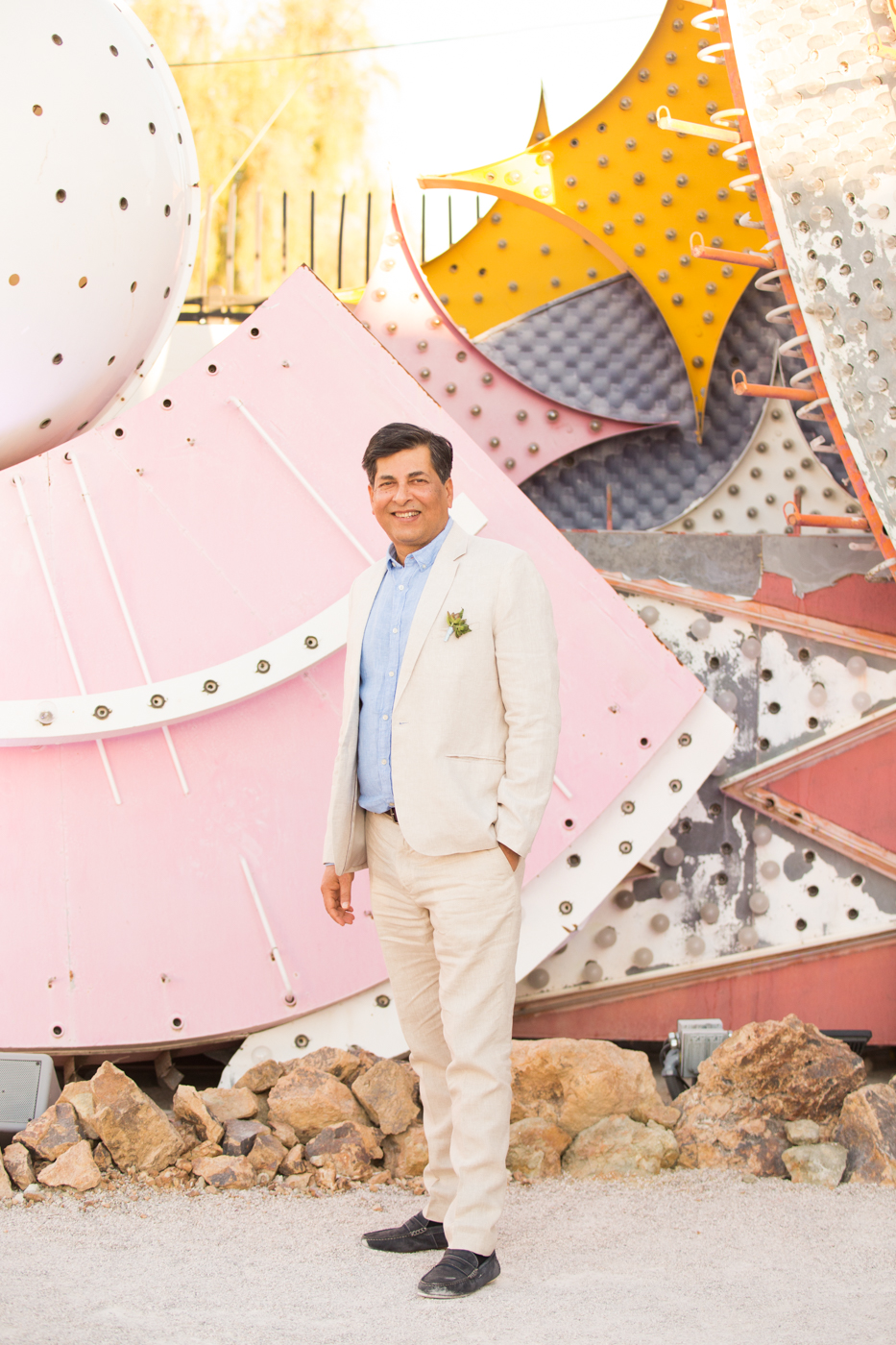 bride and groom at The Neon Museum in Las Vegas