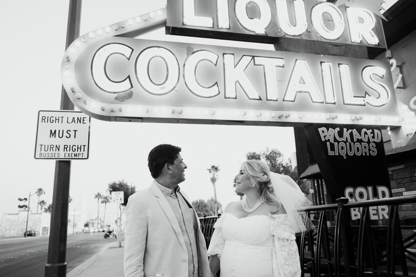 bride and groom in downtown Las Vegas