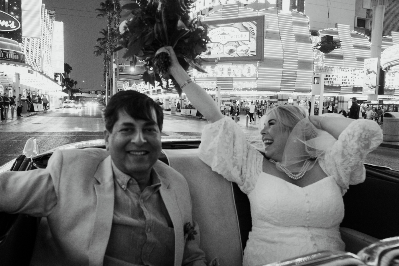 bride and groom in downtown Las Vegas