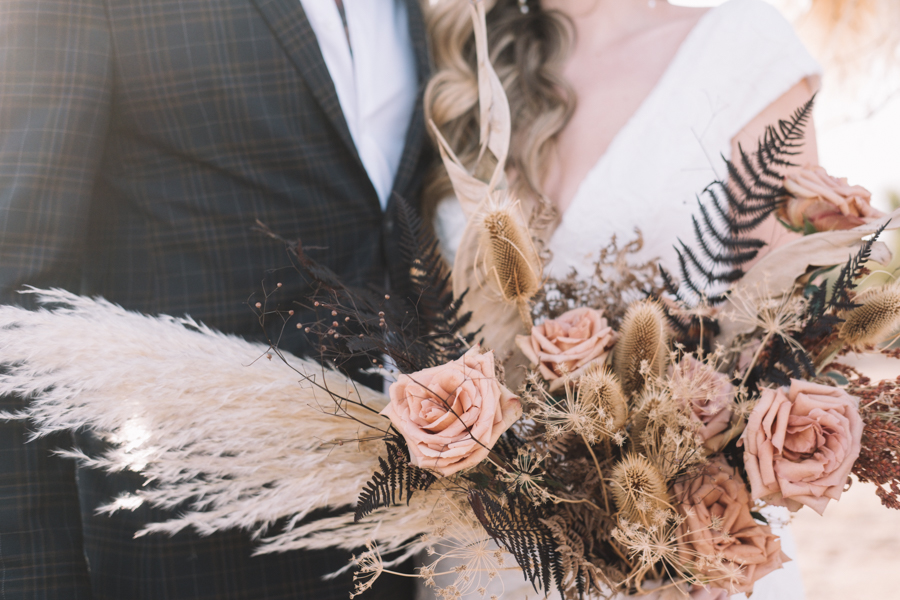 beautiful close up of brides bouquet in joshua tree